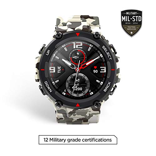 Amazfit Smartwatch T-Rex 1,3 Zoll Outdoor digitale Uhr wasserdichte Sportuhr mit militärischem Qualitätsstandard, GPS, Schlafmonitor, 14 Sportmodi, Schwarz - 2