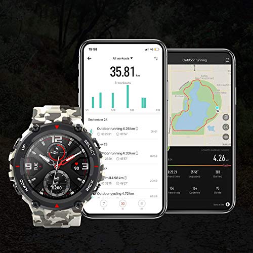 Amazfit Smartwatch T-Rex 1,3 Zoll Outdoor digitale Uhr wasserdichte Sportuhr mit militärischem Qualitätsstandard, GPS, Schlafmonitor, 14 Sportmodi, Schwarz - 7