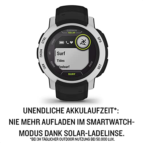 Garmin Instinct 2 Solar Surf – wasserdichte GPS-Smartwatch mit unendlicher Akkulaufzeit im Smartwatch-Modus, Wind- oder Kitesurf App, Surfline, über 40 Sport-Apps, Smart Notifications und Garmin Pay - 2